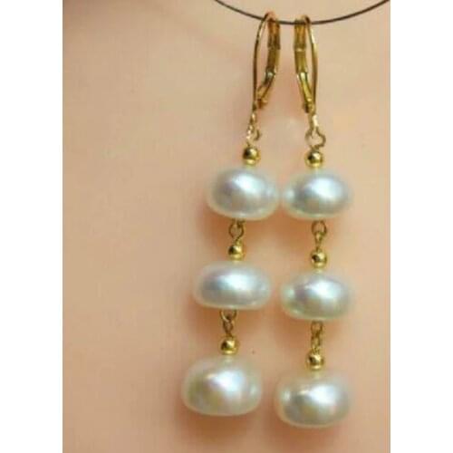 Pretty Baroque AAA 10-11mm South Sea White Pearl Earring 14K yellow gold hook