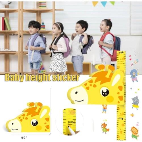 Children Height Measure Ruler Wall Sticker Home Decoration With Cartoon Animal Shape Movable Magnetic Head Household