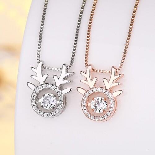 Fashion Necklace S925 Silver Crystal Zircon Deer Antlers Beating Pendant Micro-inlaid Clavicle Chain Jewelry