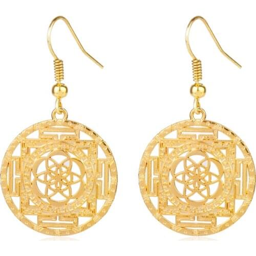 Trendy Flower Of Life Dangle Earrings Bohemian Geometric Drop Earrings For Women Vintage Fashion Jewelry
