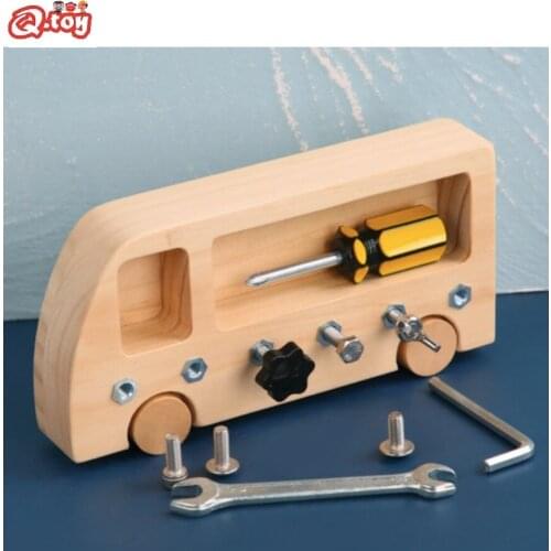 Montessori Busy Bus Wooden Screw Driver Board Busy Toys Twist Screws Nuts Work Bench Tool Daily Platform Edutainment Educational