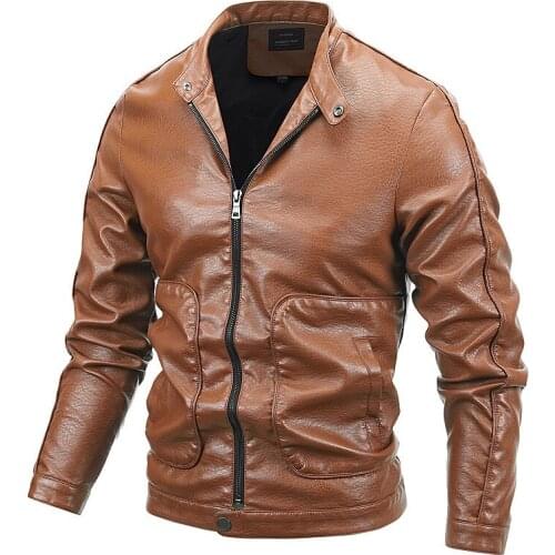 2022 Mens Autumn and Winter New Motor Vehicle Leather Jacket Youth Trendy Slim Handsome Stand Collar Leather Jacket