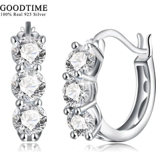 Real Solid 925 Sterling Silver AAA Zircon Hoop Earrings for Women Fashion Silver 925 Jewelry Female Brincos Bijoux Gifts