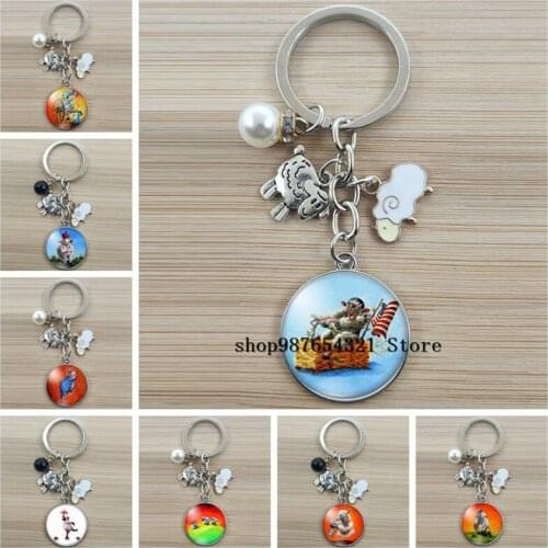 New cute animal sheep. Round photo keychain glass cabochon pendant keychain car bag pendant jewelry