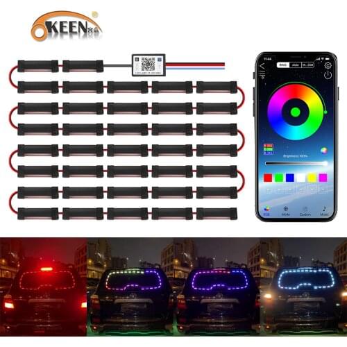 OKEEN Car Rear Glass Window RGB Atmosphere Strip Light APP Music Voice Control Led Decoration Warning Lamps Auto Interior Lights