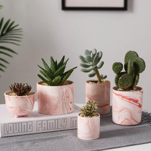 Wholesale Nordic Flowerpot Style Simple High Temperature Ceramic Green Planter Creative Marble Fleshy Succulent Pot Home Decor