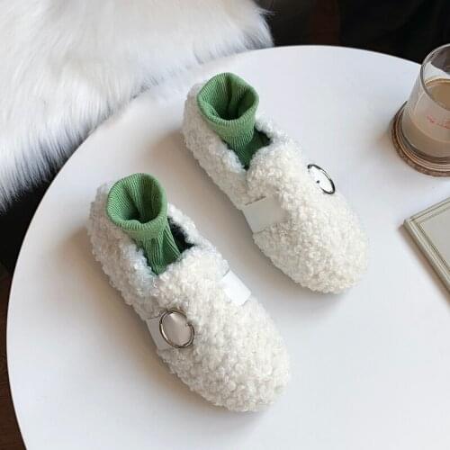 Autumn Flat Shoes Women Round Head Plus Velvet Flats Hairy Shoes Female Fluffy Womens Shoes Tide Loafers Zapatos Mujer W36-80