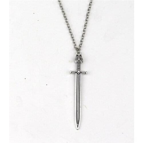 Gothic Owl on Sword Pendant Necklace Antique Silver Sword Medieval Renaissance Weapon Necklace Men Women Fashion Jewelry
