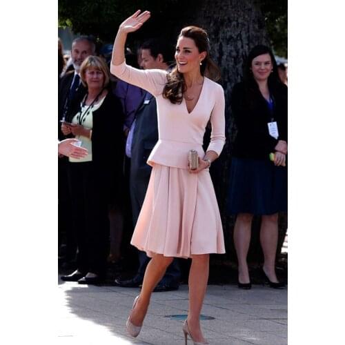 Simple Mother of the Bride Dress Gowns Long Sleeves V-Neck Wedding Evening Party vestido de madrinha farsali kate middleton