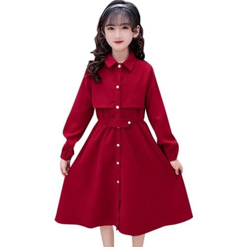 Dresses For Girls Solid Color Girls Party Dress Kids Casual Style Kids Dresses Spring Autumn Childrens Clothing 6 8 10 12 14