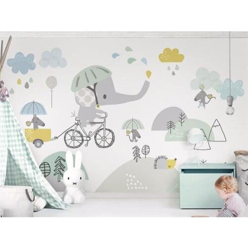 Custom personalized cute bicycle elephant hamster cloud children background wall paper papel de parede papier peint