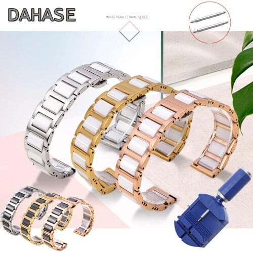 Hit Color Ceramic Watch Strap Butterfly Buckle Stainless Steel Replacement watch Band Black Silver Rose Gold 14 16 18 20mm 22mm
