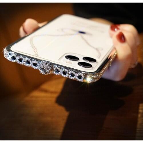 Luxury Flash Diamond Heart Buckle Frame Phone Case Cover for iPhone 11 Pro XS Max X XR 6 7 8 Plus Metal frame Case Cover Fundas