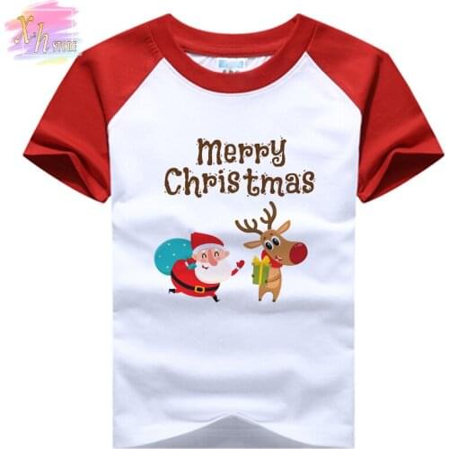 Christmas Girls' Clothes Santa Claus Printed T-shirt Teenagers' Clothing Boys' Clothing Short Sleeve Christmas Gift For Children