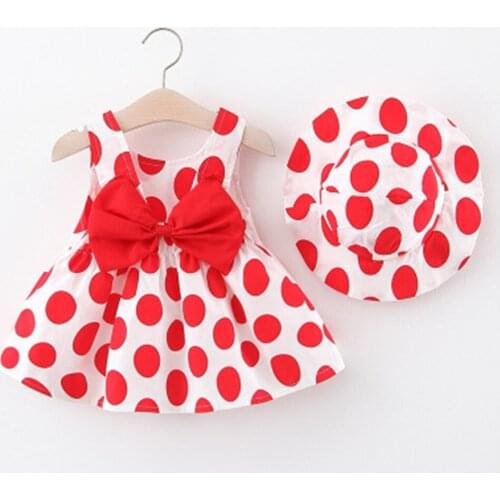 Strawberry Print Summer Baby Girl Dress With Hat 2pcs Baby Clothes Set Big Bow Newborn Infant Toddler Princess Party Dress