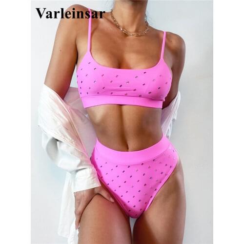 Sexy Bling Sequins High Waist Bikini Female Swimsuit Women Swimwear Two-pieces Bikini set Bather Bathing Suit Swim Lady V2821P