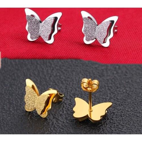 1Pair Ear Child Cartilage Stainless Steel Stud Color Frosted New Butterfly Earrings Gold