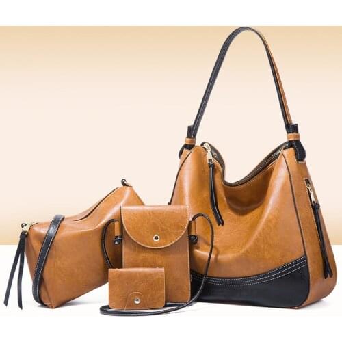 Fashion Women Pu Leather Handbags Large Capacity Ladies 4 Pieces Set Shoulder Bag High Quality Female Casual Tote Messenger Bags
