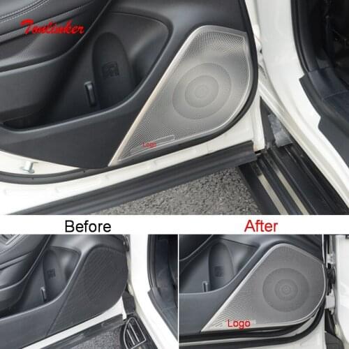 Tonlinker Interior Car Door Speaker Cover stickers for SUBARU FORESTER 2019-20 Car Styling 4 PCS Stainless steel Cover stickers