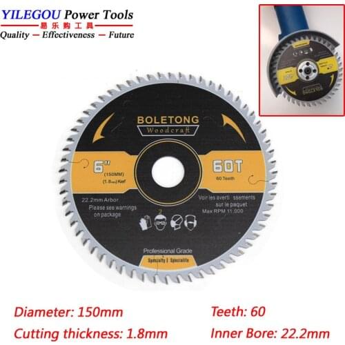 4", 5", 6" Carbide Circular Saw Blade For Angle Grinder, 107, 125, 150mm x 60T TCT Saw Blade Cutting Wood, Arbor 16 / 22.2mm