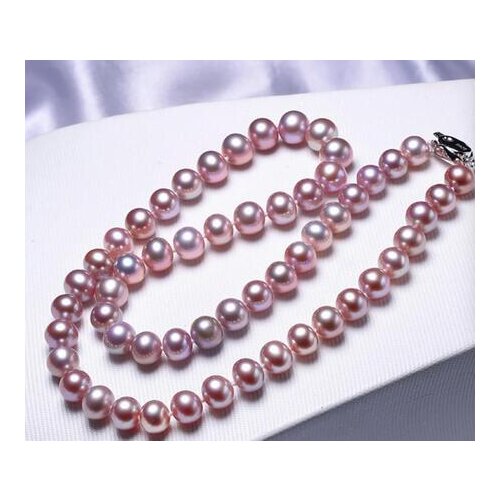 GORGEOUS AAA 9-10MM SOUTH SEA ROUND LAVENDER PEARL NECKLACE 18INCH 925S kkk