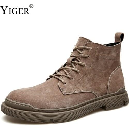 YIGER Mens Martins Boots Winter Warm Man Tooling Outdoor Casual Boots Male Ankle boots British Style Desert boots Mens Leisure