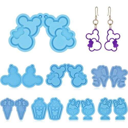 DIY Handmade Epoxy Mirror Resin Earring Mold for Making Earrings and Necklace Pendants Mouse Popcorn Ice Cream Series Mold