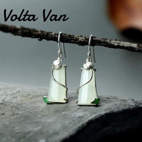 Volta Van Women Drop Earrings Pendientes Plata Natural Jade Vintage 925 Sterling Silver Elegant Jewelry Handmade Casual Earrings