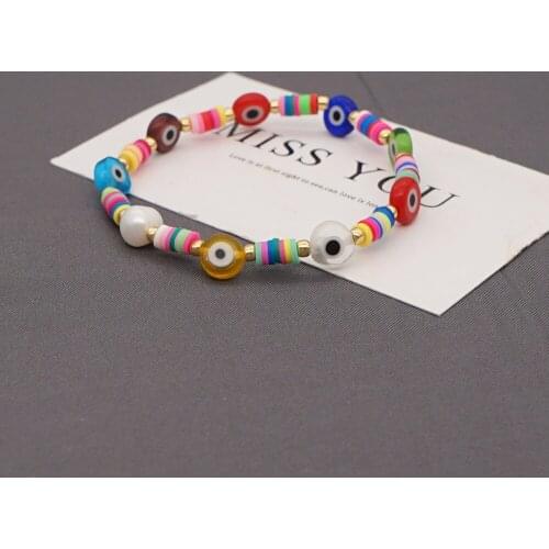 Beach Style Colored Soft Clay Eye Beads Wild Natural Freshwater Pearl Beaded Bracelet Women Gift To Girlfriend Wholesale Bulk