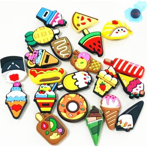 1Pcs Kawaii Dessert Cake Ice Cream Pizza Donut Shoe Charms Shoe Accessories Decoration Diy Wristbands Shoes Kids Gift