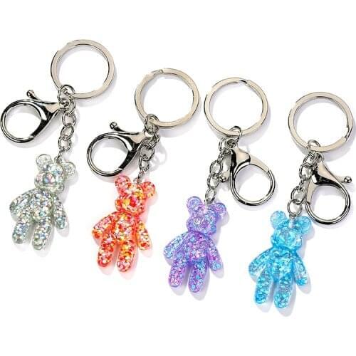 1PC Resin Violent Bear Keychain Flatback Pendant Charms Handbag Keyring for Woman Fashion Jewelry