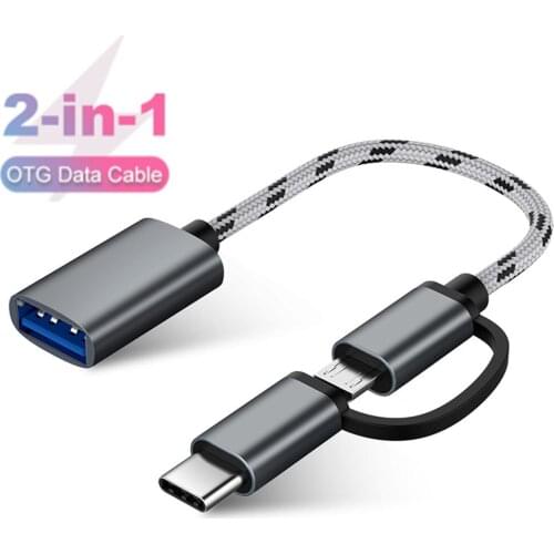 2 in 1 USB 3.0 OTG Adapter Cable for Samsung Nylon Braid Micro USB Type C Data Sync Adapter for Huawei for MacBook Type-C OTG