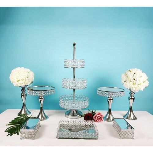 3pcs -15pcs Cake Stand Set Silver Metal Cupcake Holder Dessert Display Plate Serving Platter