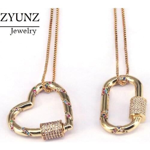 4PCS, Multi CZ Micro Paved Rainbow Zirconia Necklaces Crystal Heart Oval Pendant Fashion Gold Color CZ Women Jewelry