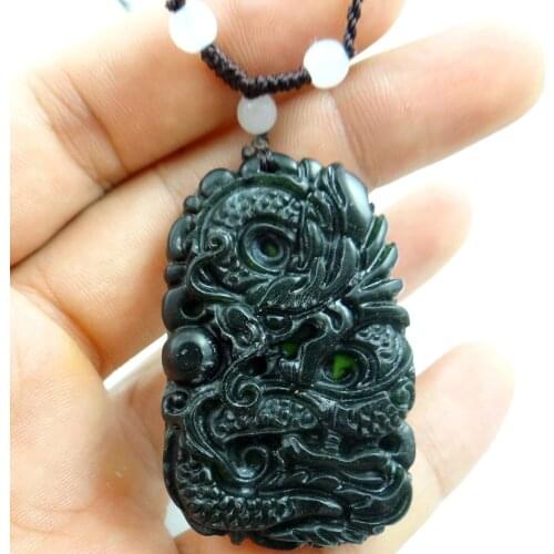 50*31MM Wholesale natural Chinese stone hand-carved statue of Dragon amulet pendant necklace NN77