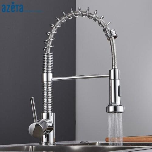 Azeta Kitchen Faucet Chrome Pull Down Spring Kitchen Sink Faucet Single Handle Deck Mounted Kitchen Mixer Tap AT9864