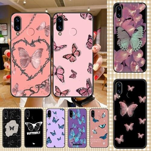 Cute Pink blue Butterfly Phone case For Huawei Honor 6 7 8 9 10 10i 20 A C X Lite Pro Play black pretty hoesjes fashion