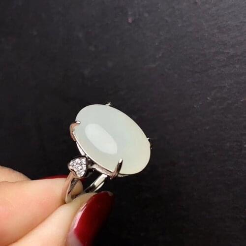 CoLife Jewelry Silver Big Gemstone Ring for Daily Wear 13*18mm Natural White Jade Ring 925 Silver Jade Jewelry