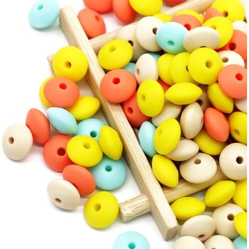 Cute-idea 12mm 100pcs BPA Free infant Teethers Chew Toys Abacus Silicone Lentil beads Baby Pacifier Chain Tooth Care Products