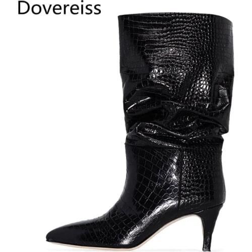 Dovereiss Fashion Womens Shoes Winter Pointed Toe new sexy Snakeskin clear heels boots Knee high boots Stilettos heels 34-43