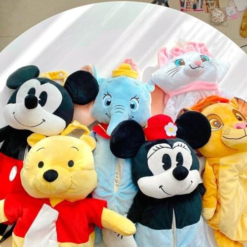 Disney Animation Toys Cartoon Minnie Mickey Dumbo Winnie The Pooh Car Tissue Box Creative Tissue Storage Box Children Gifts Toy