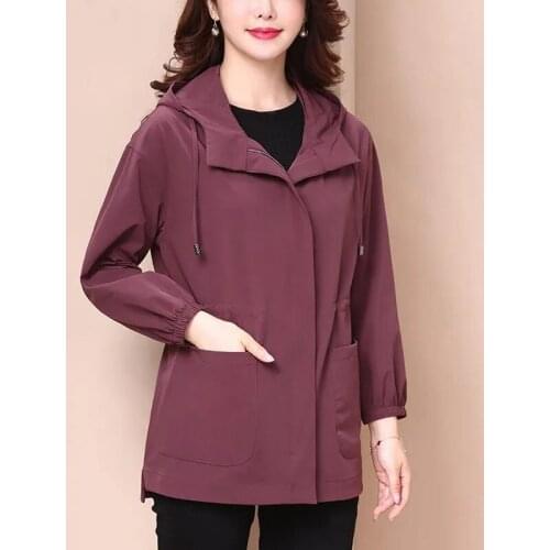 Korean Slim Hooded Windbreakers With lining Womens Spring Autumn Short Loose Jacket Female Casual Wild Coat Big Pocket Plus size