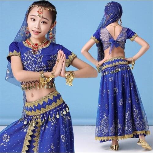 Girls Belly Dance Costume Sexy Stage Performance Egypt Bollywood Indian Dancing Swing Dress Children Oriental Bellydance Set