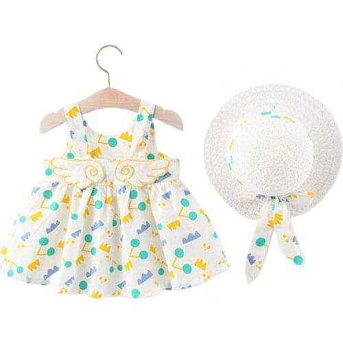 Summer Dress Floral Girls' Sleeveless Dress Girls Dress Cherry Pattern Loose Cute Girls Small Wing Pleated Childrens Dress