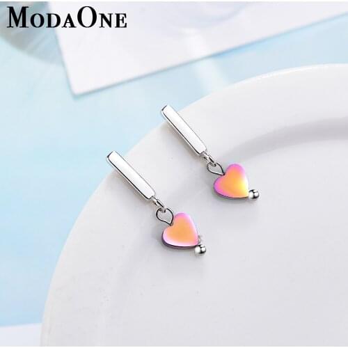 ModaOne Small Heart Colorful Sterling Silver Earrings For Women Love Stone Fashion Trendy Korean Jewelry Aretes De Mujer