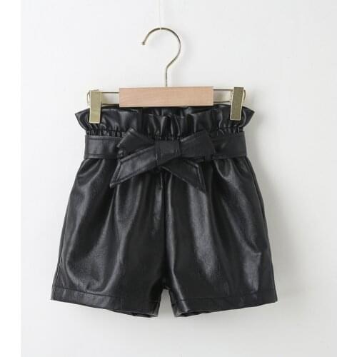 Girls Fashion Shorts Childrens Clothing Girls With Belt Leather Pants PU Leather Shorts Baby Pants all-match pants