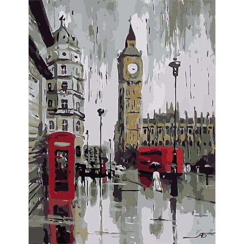 Painting By Numbers Clock street Digital Pictures Gift Kits Drawing Canvas HandPainted Landscape Home Decor