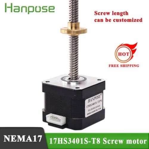 Free shipping Nema17 17HS3401S-T8*8 Screw Rod Linear Stepping Motor1.3A 300mm Z-Motor with Trapezoidal Lead Srew for 3D printer