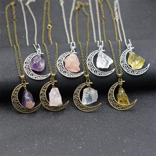 New Fashion Moon Vintage Irregular Necklaces Natural Stone Pendant Necklaces Multi Spar Quartz Crystals Jewelry