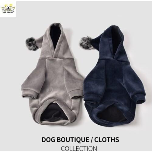 New Fashion Warm And Comfortable Pet Dog Clothes Autumn And Winter Thick Hooded Plush Bichon Two-Legged Clothes